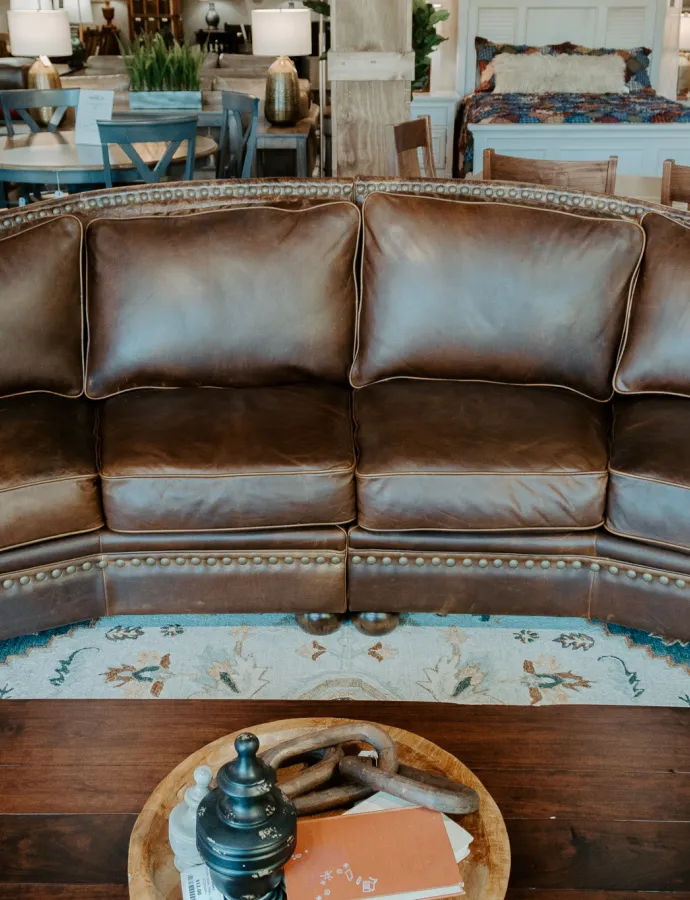 laredo curved leather sofa rustic dark brown cowboy leather