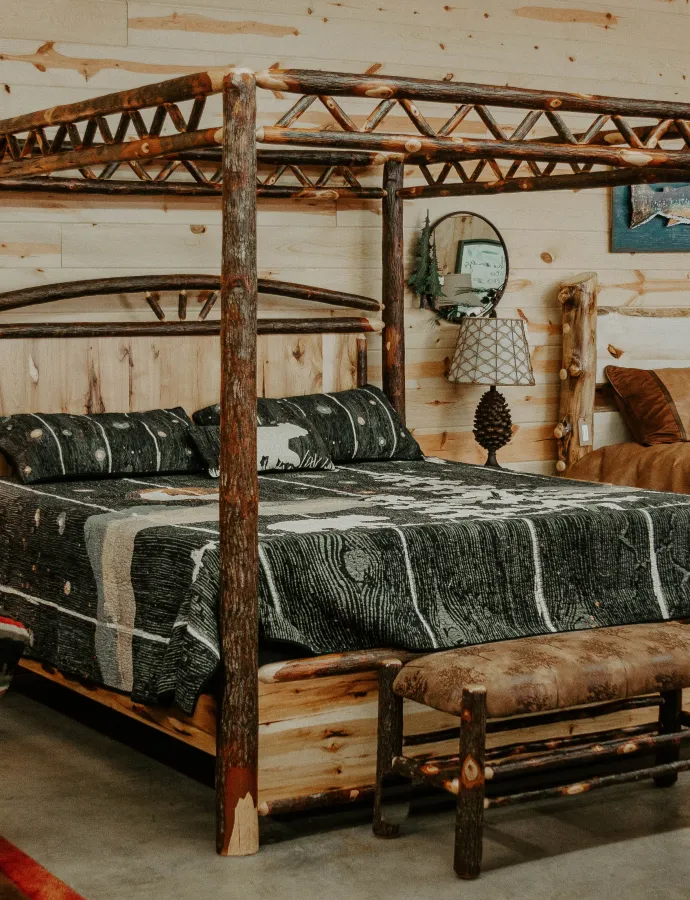 Hickory Log Canopy Bed