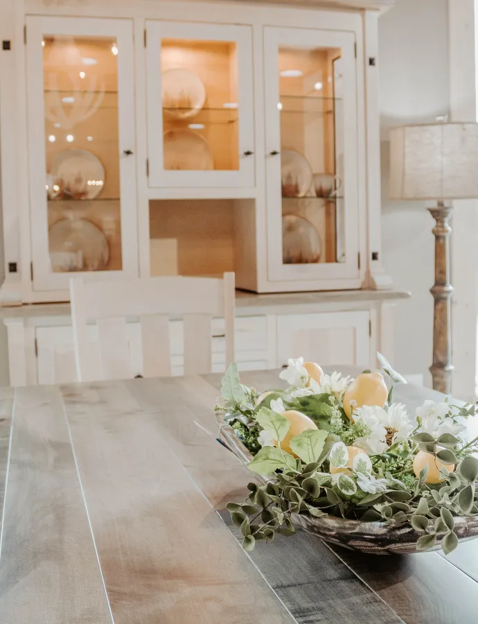 White Gray Farmhouse Dining Table Hutch