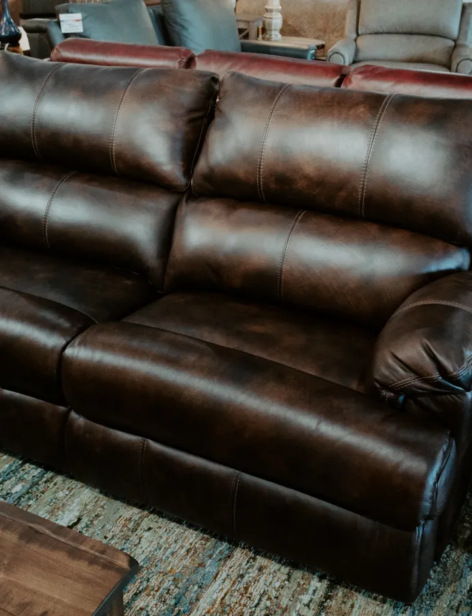 Brown Leather Reclining Power Sofa Nicholas Wagon Wheel