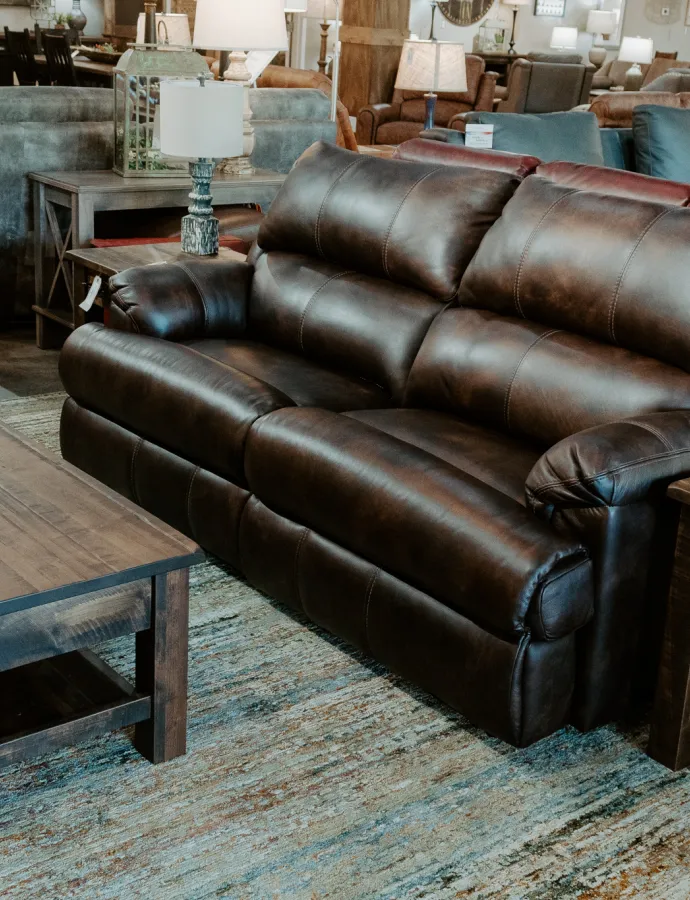 Brown Leather Reclining Power Sofa Nicholas Wagon Wheel