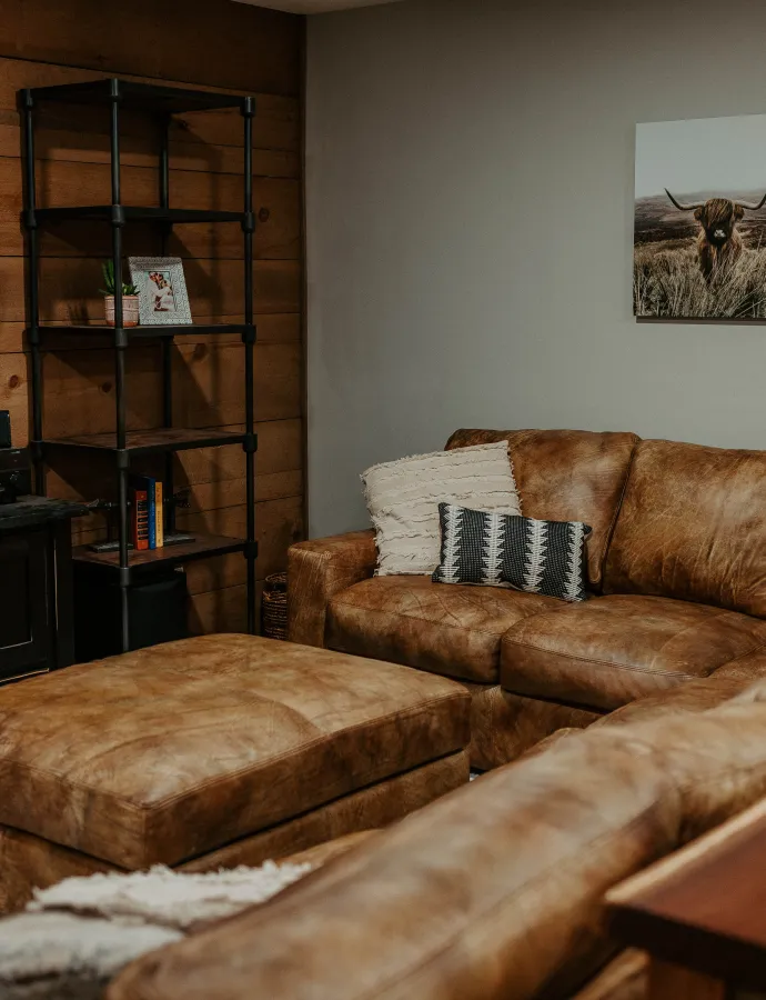 leather sectional bohemian boho basement