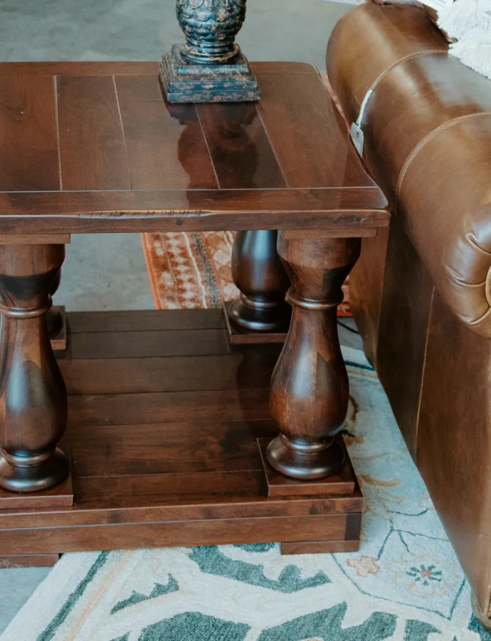 Solid cherry wood end table leather sofa