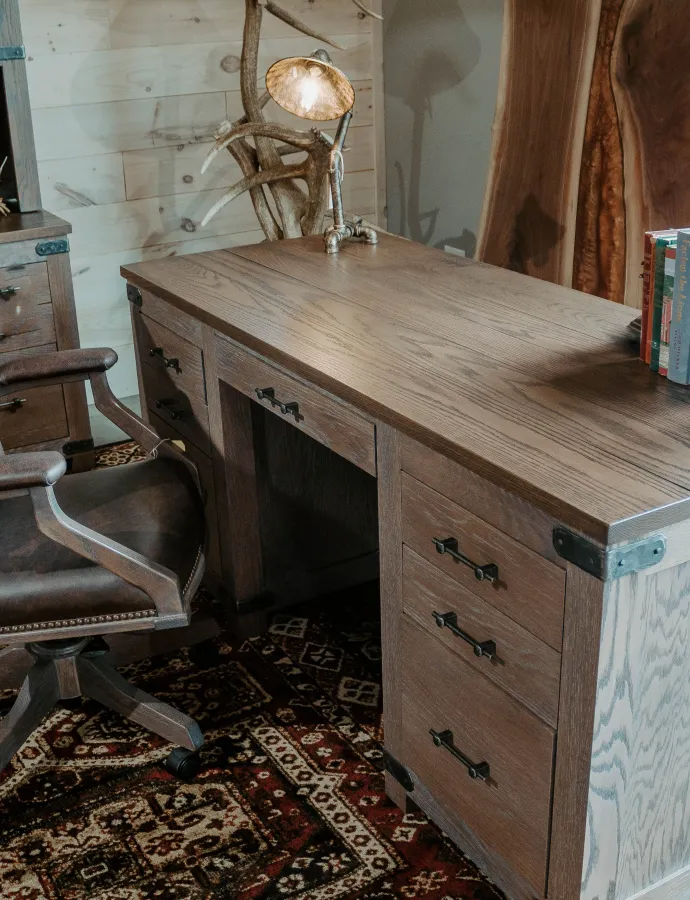 Amish Wooden Rustic Desk with Desk Chair