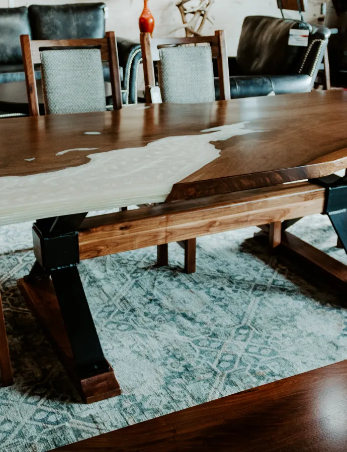 Pearl White Epoxy Walnut Slab Dining Table 