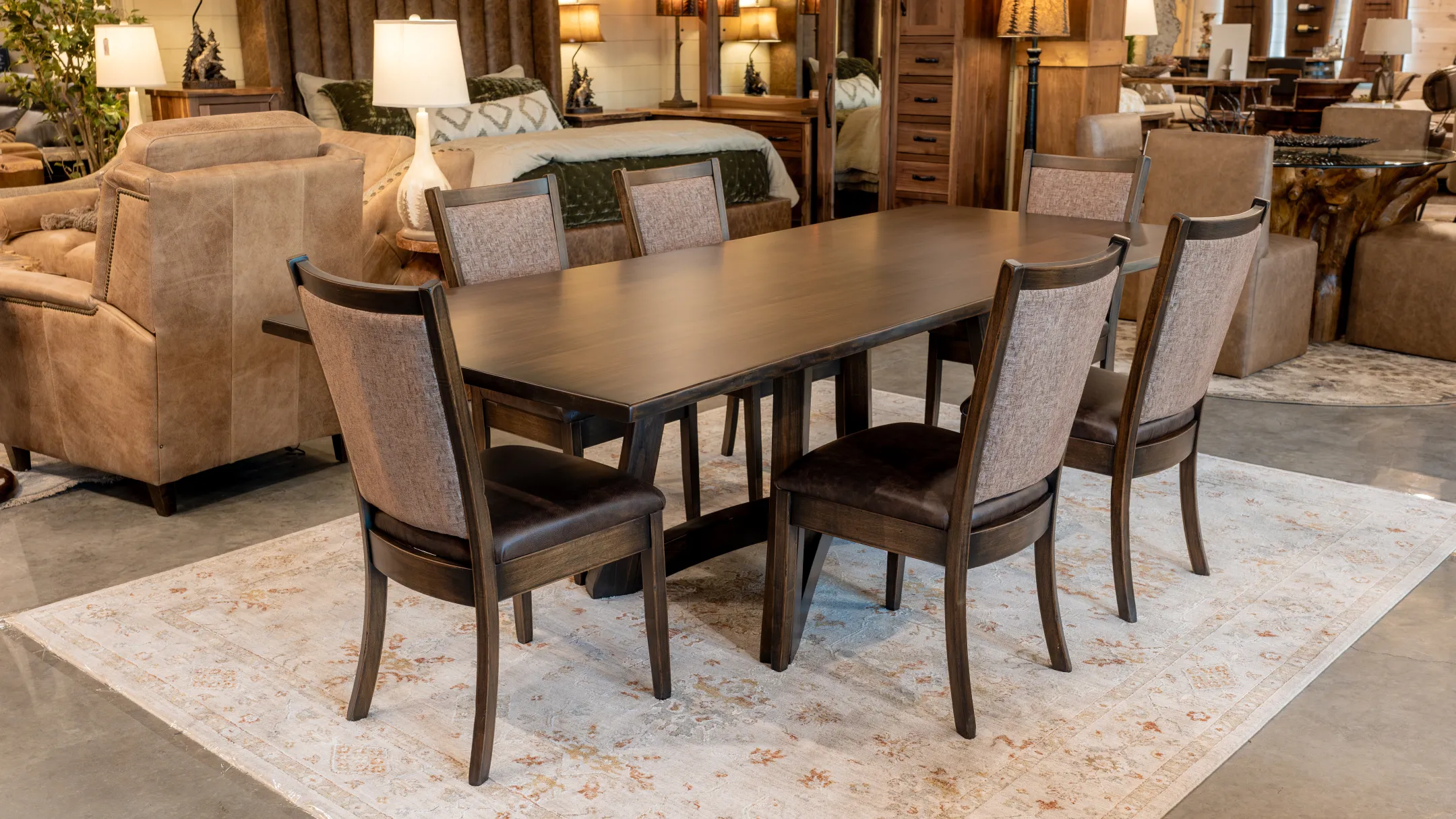 MAPLE LIVE EDGE DINING TABLE WITH FABRIC DINING CHAIRS