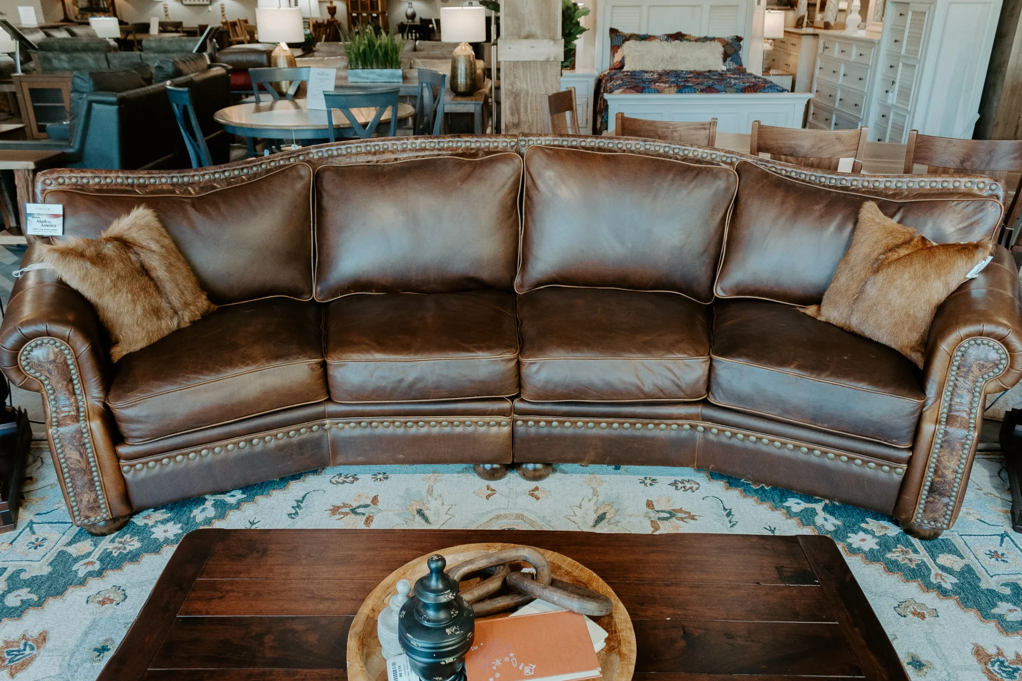 laredo curved leather sofa rustic dark brown cowboy leather