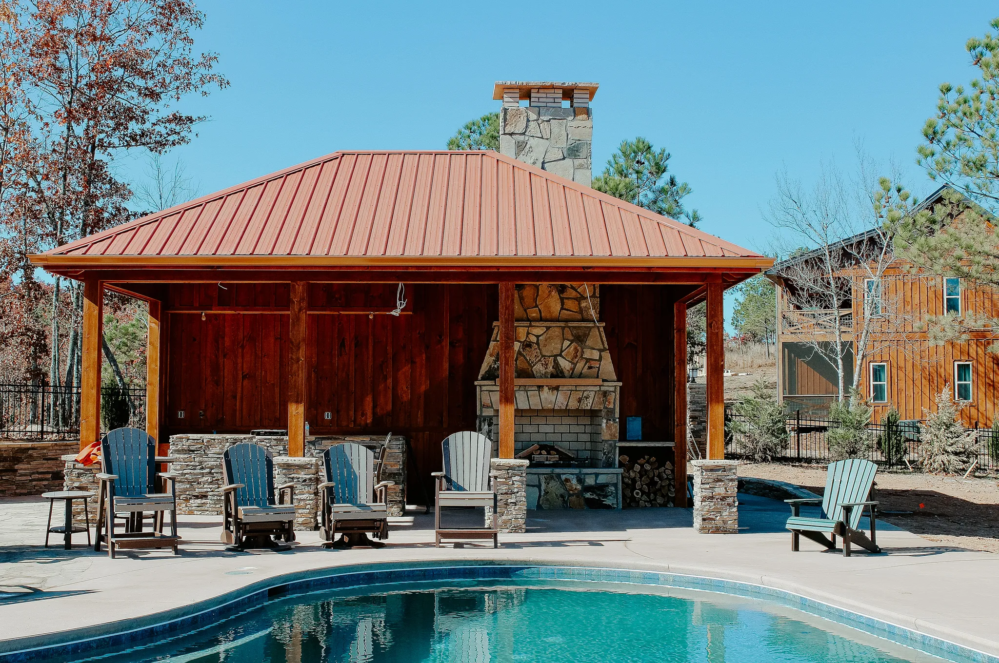 amish outdoor furniture by pool