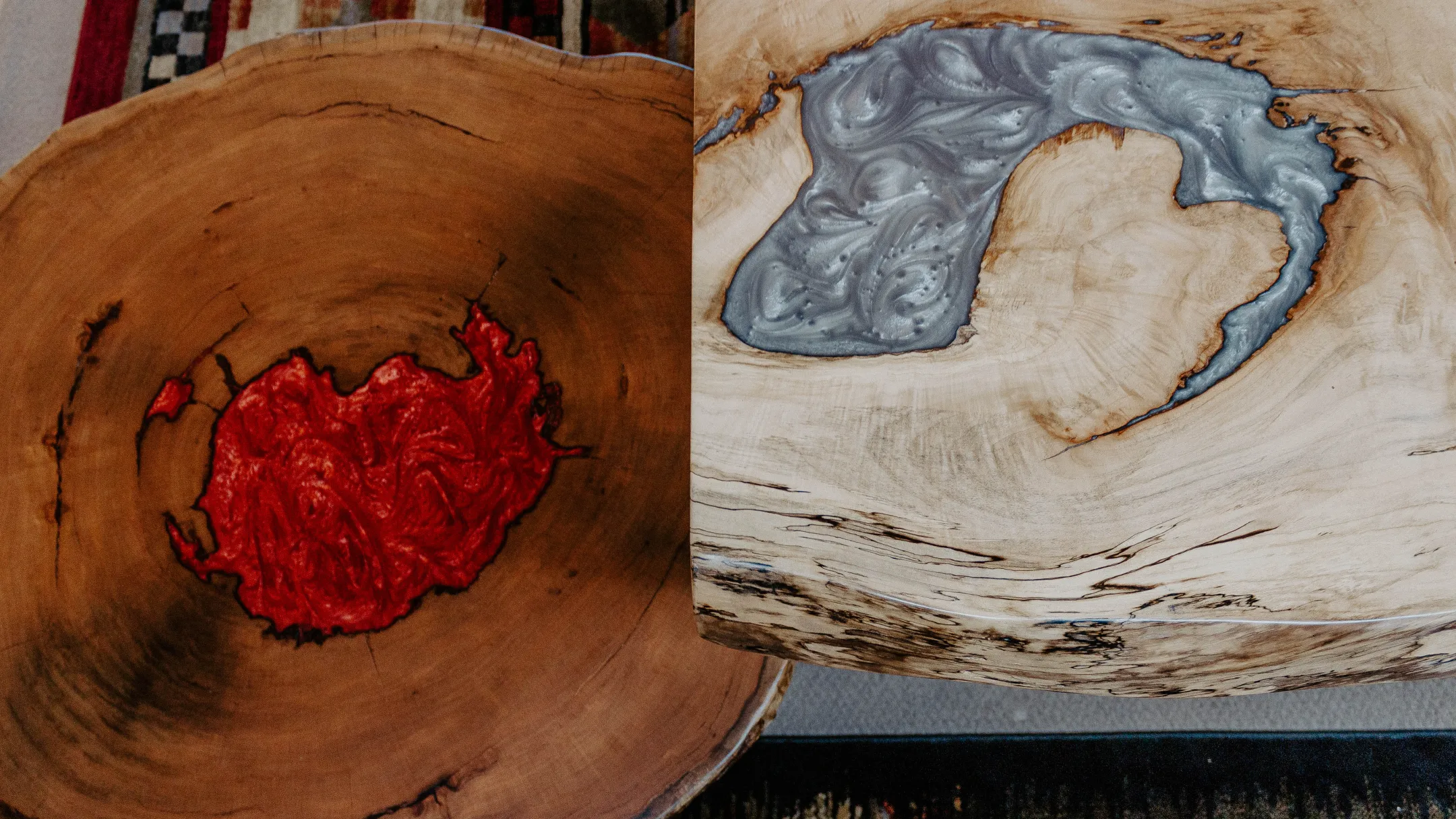 Red and Silver Epoxy Resin Fill Coffee Tables
