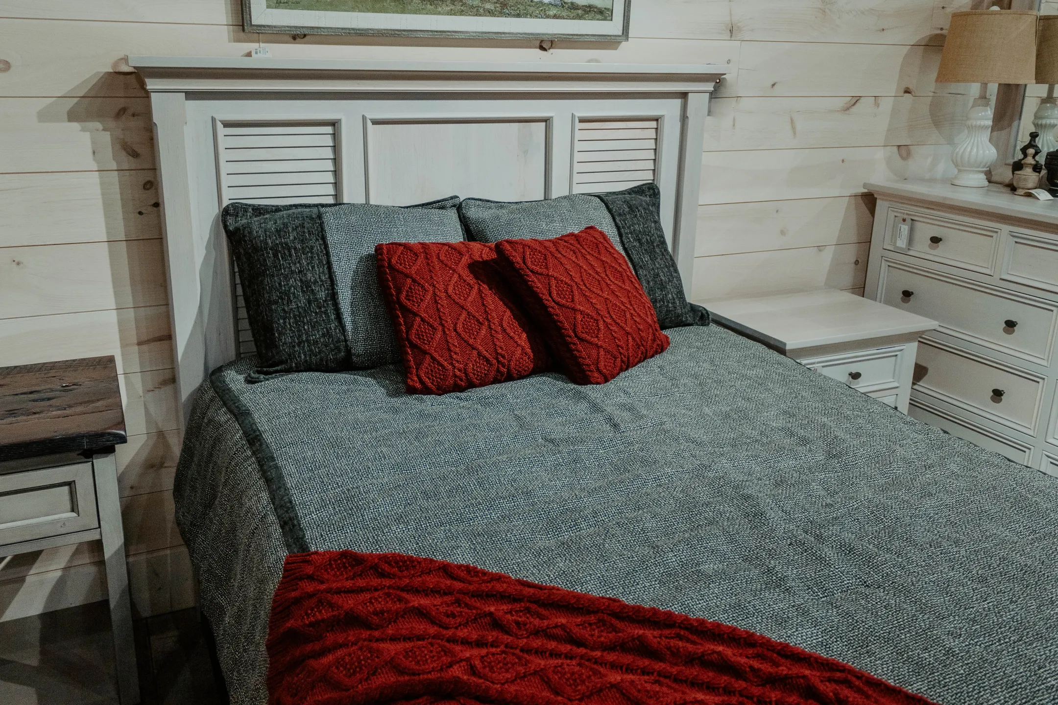 farmhouse bedding red rustic bed