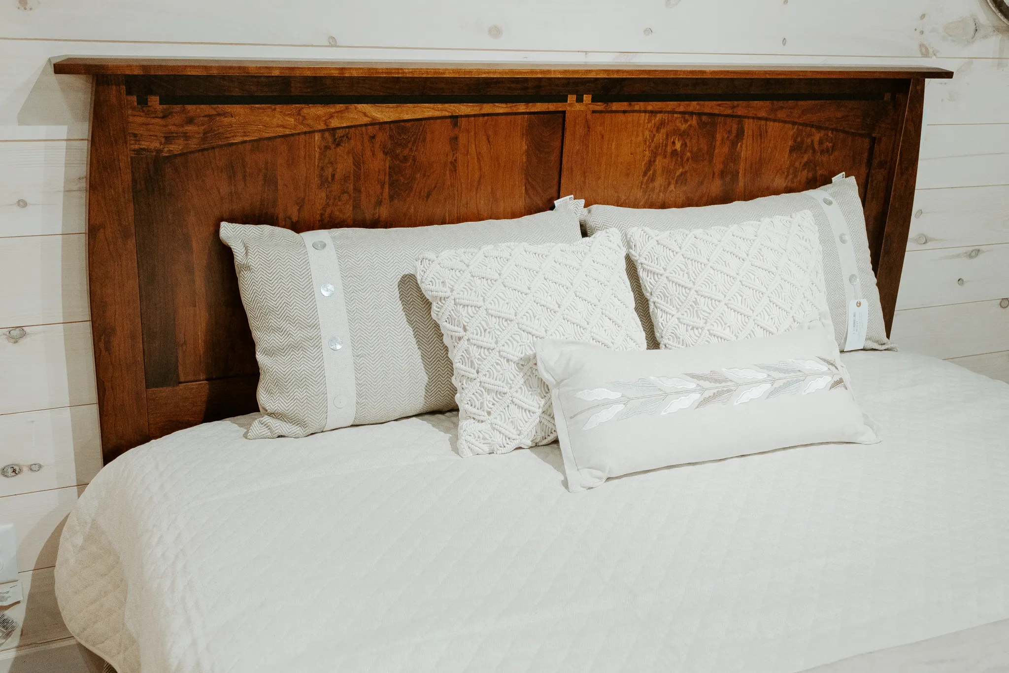 white bedding farmhouse home rustic furniture