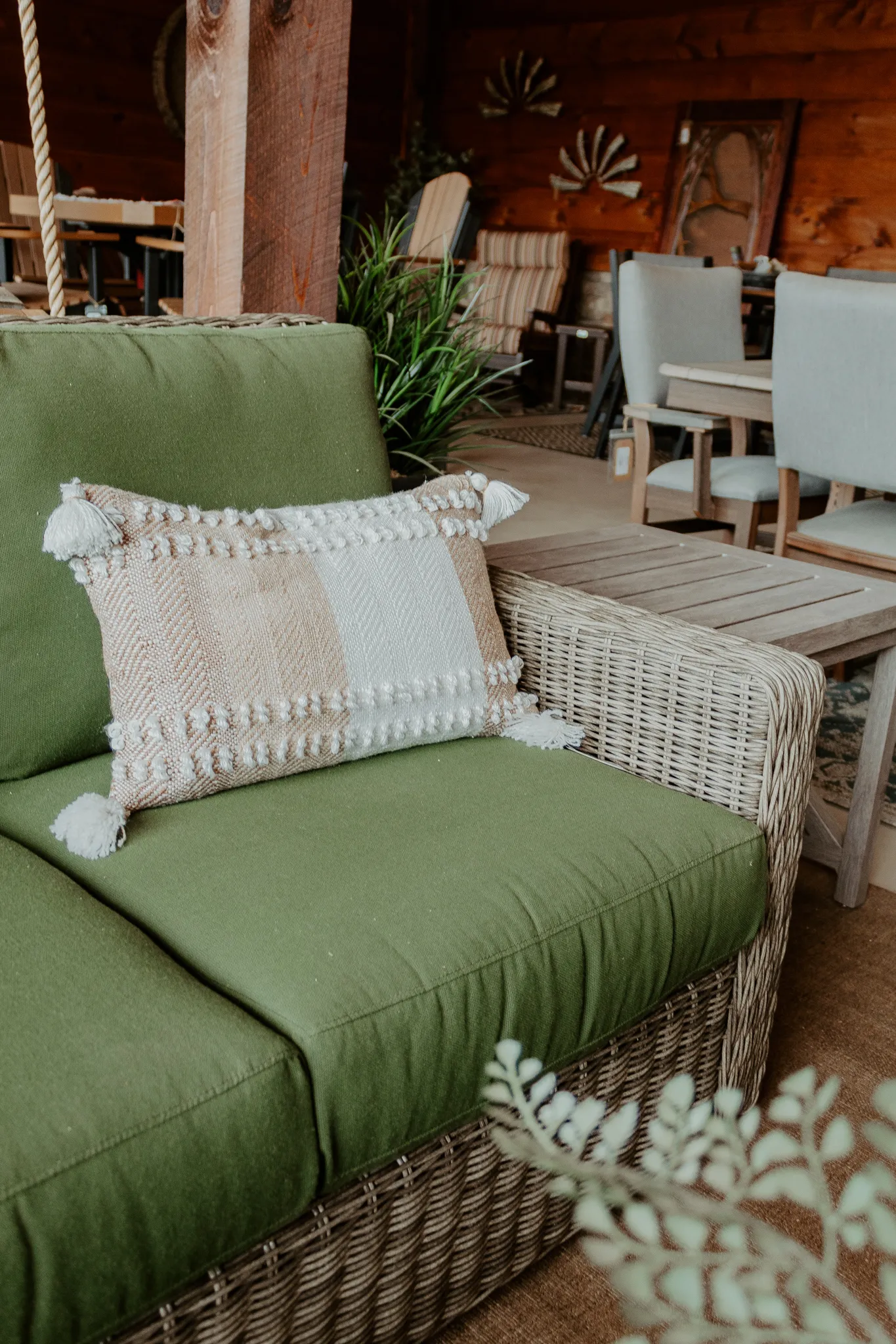 Outdoor furniture green with pillow rustic