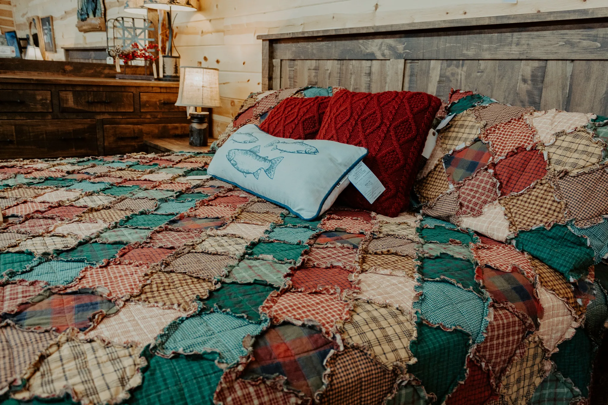colorful country quilt rustic bed