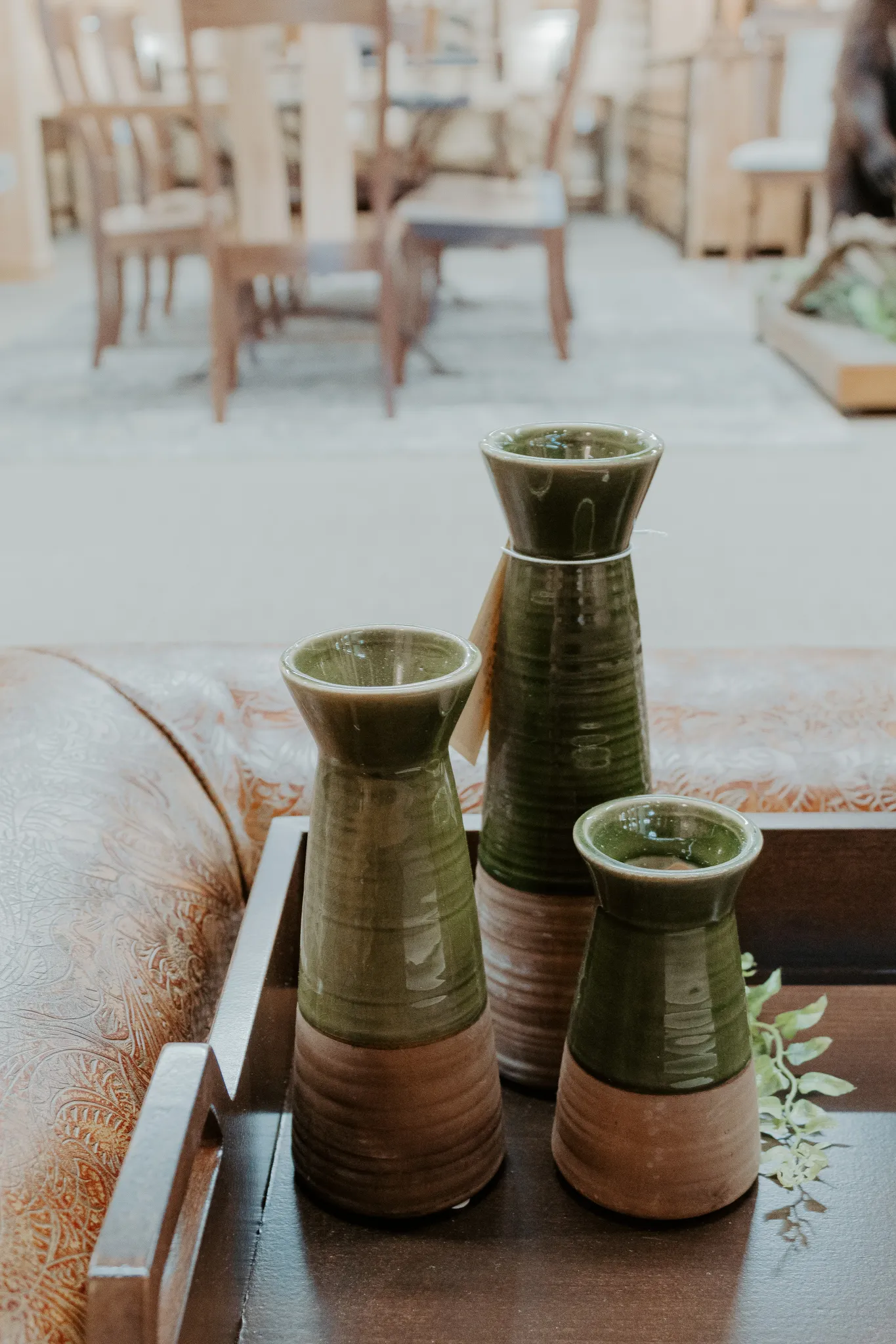 green vases rustic decor interior design near me