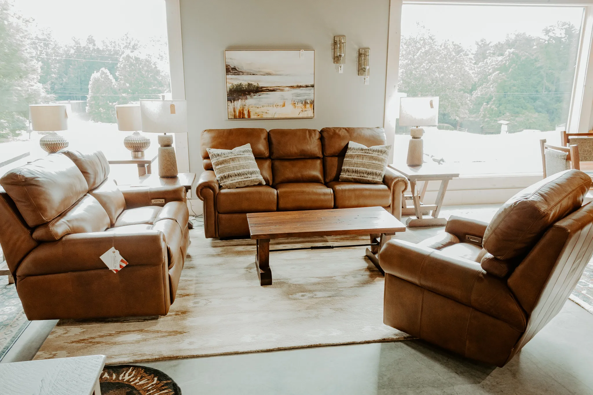 farmhouse living room rustic leather 