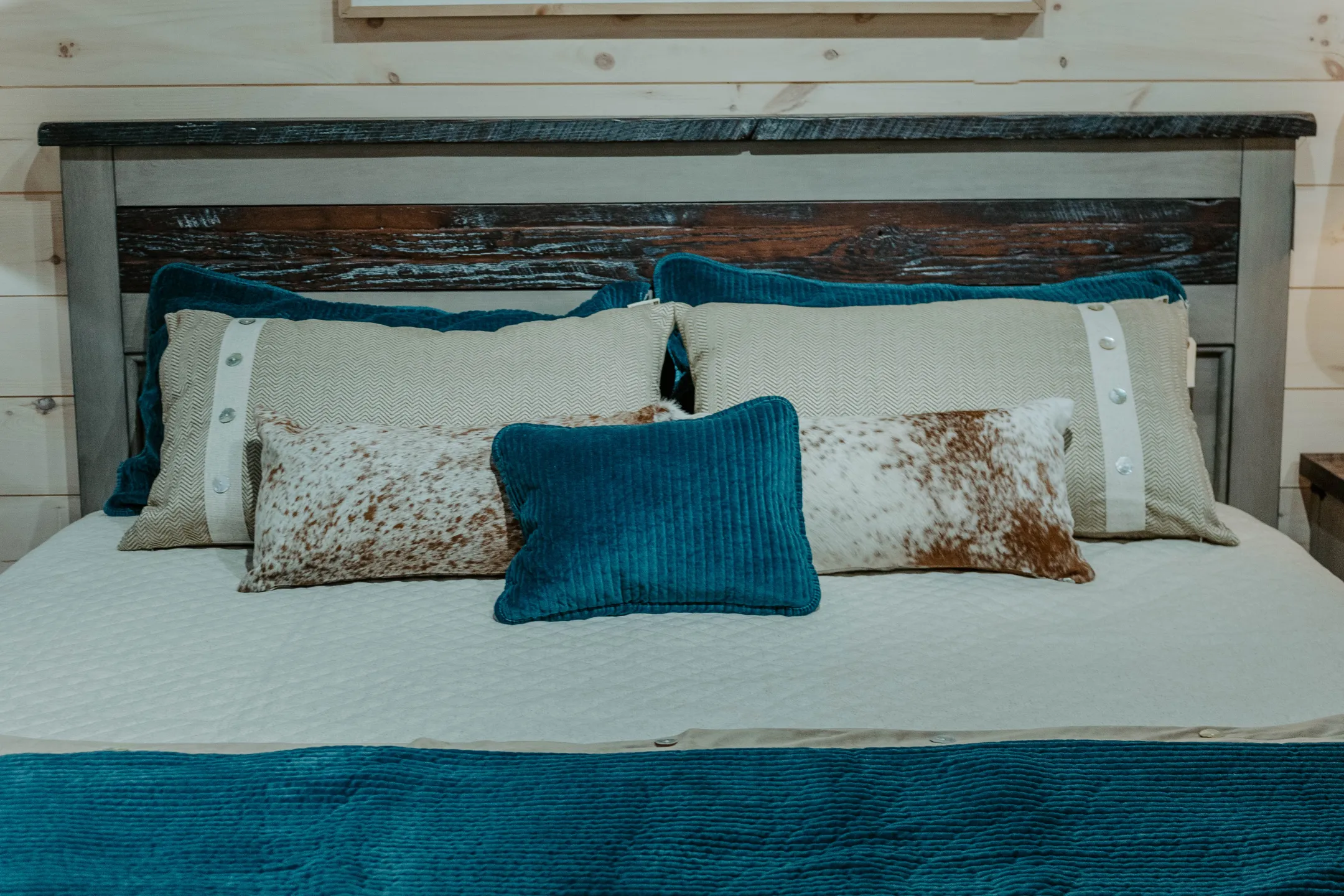 solid farmhouse bedding blue rustic bed