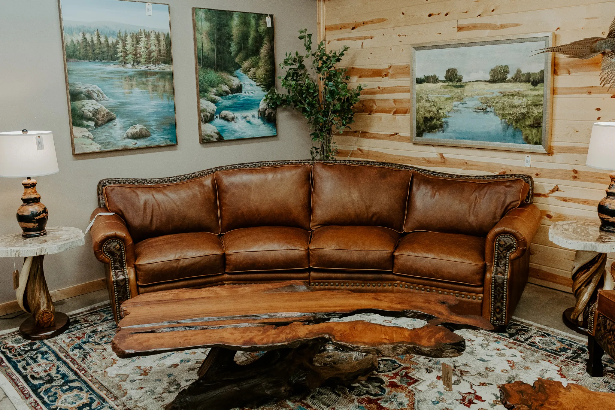 rustic cabin landscape artwork leather furniture near me