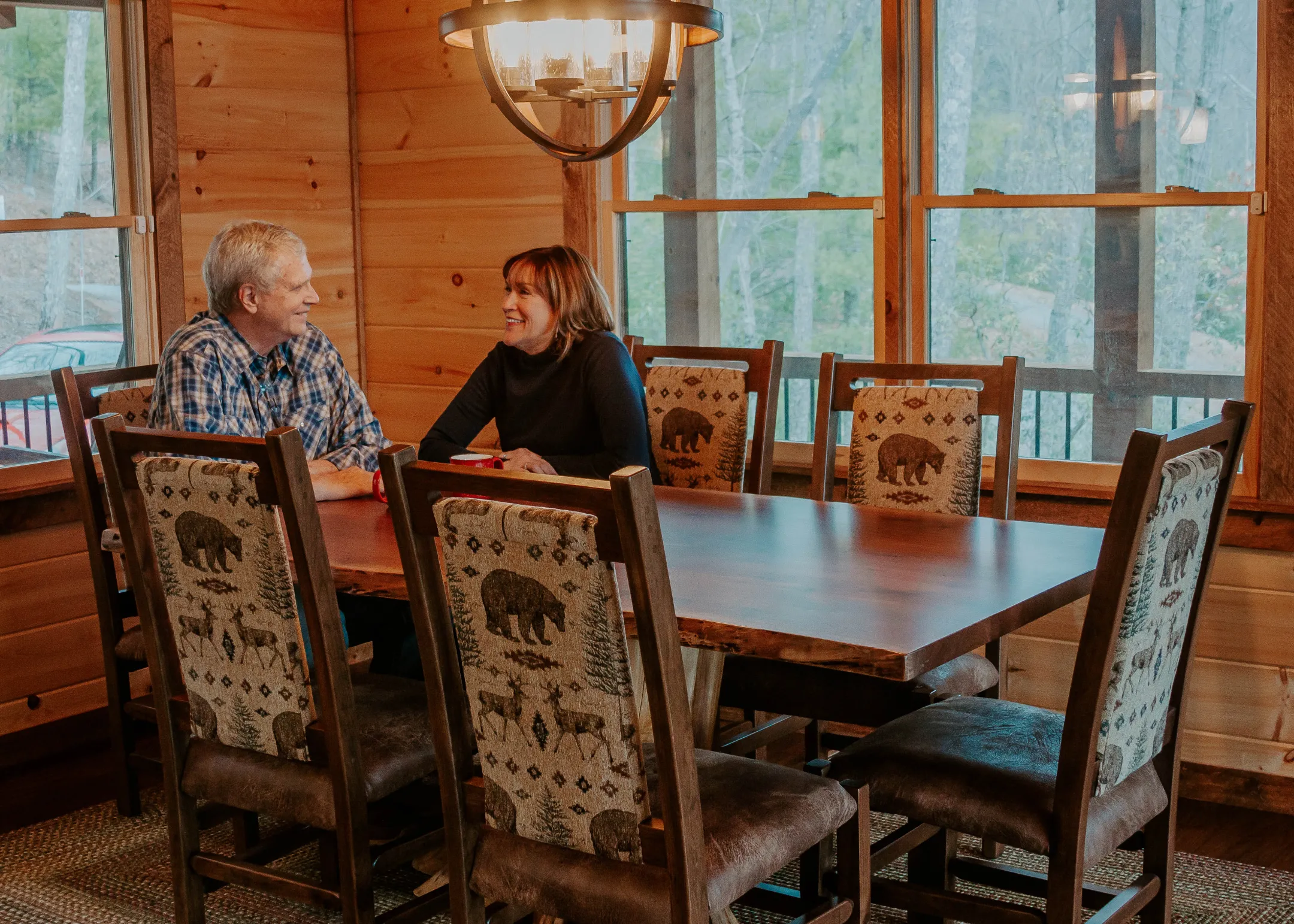 Couple at Rustic Slab Dining Table