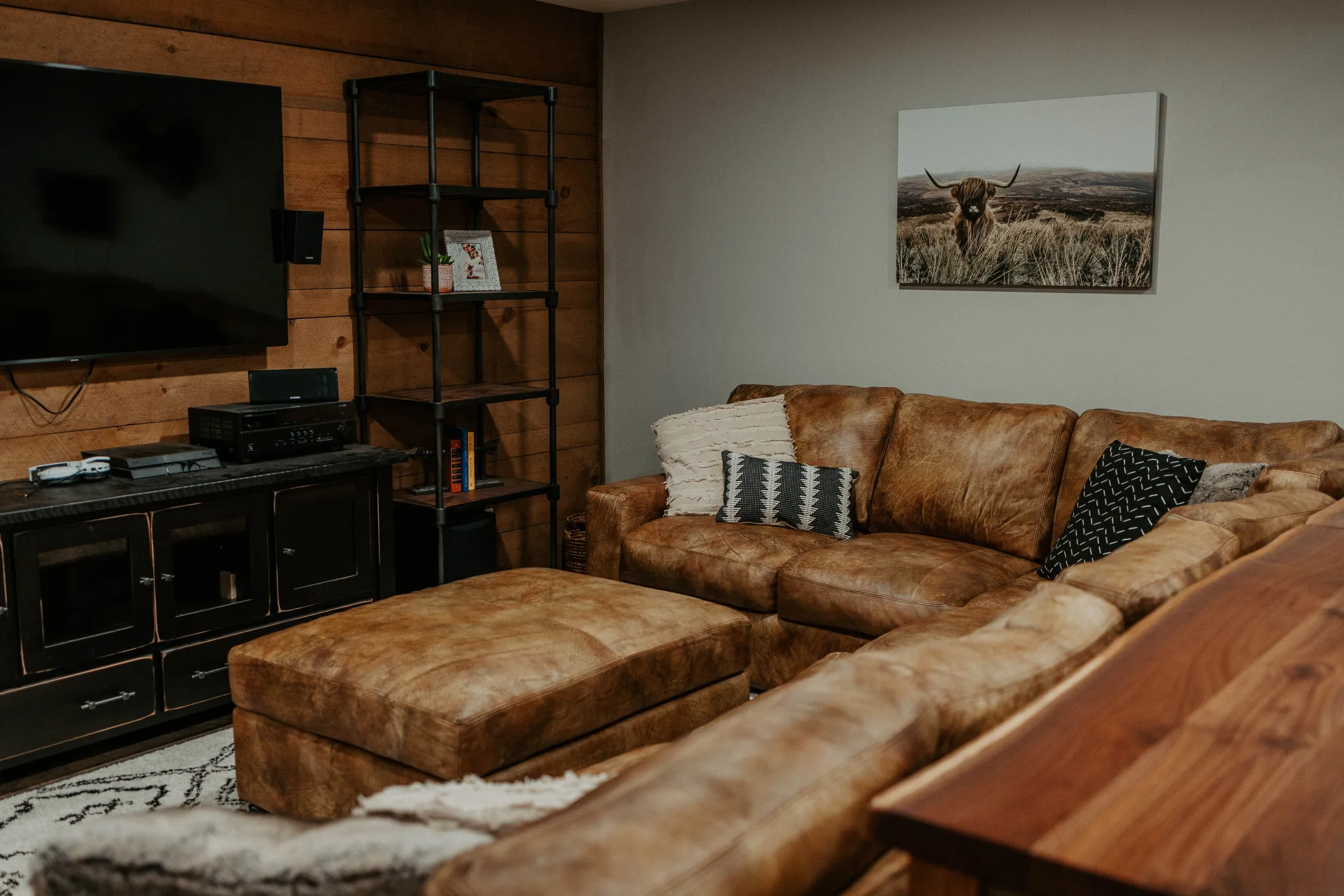 leather sectional bohemian boho basement