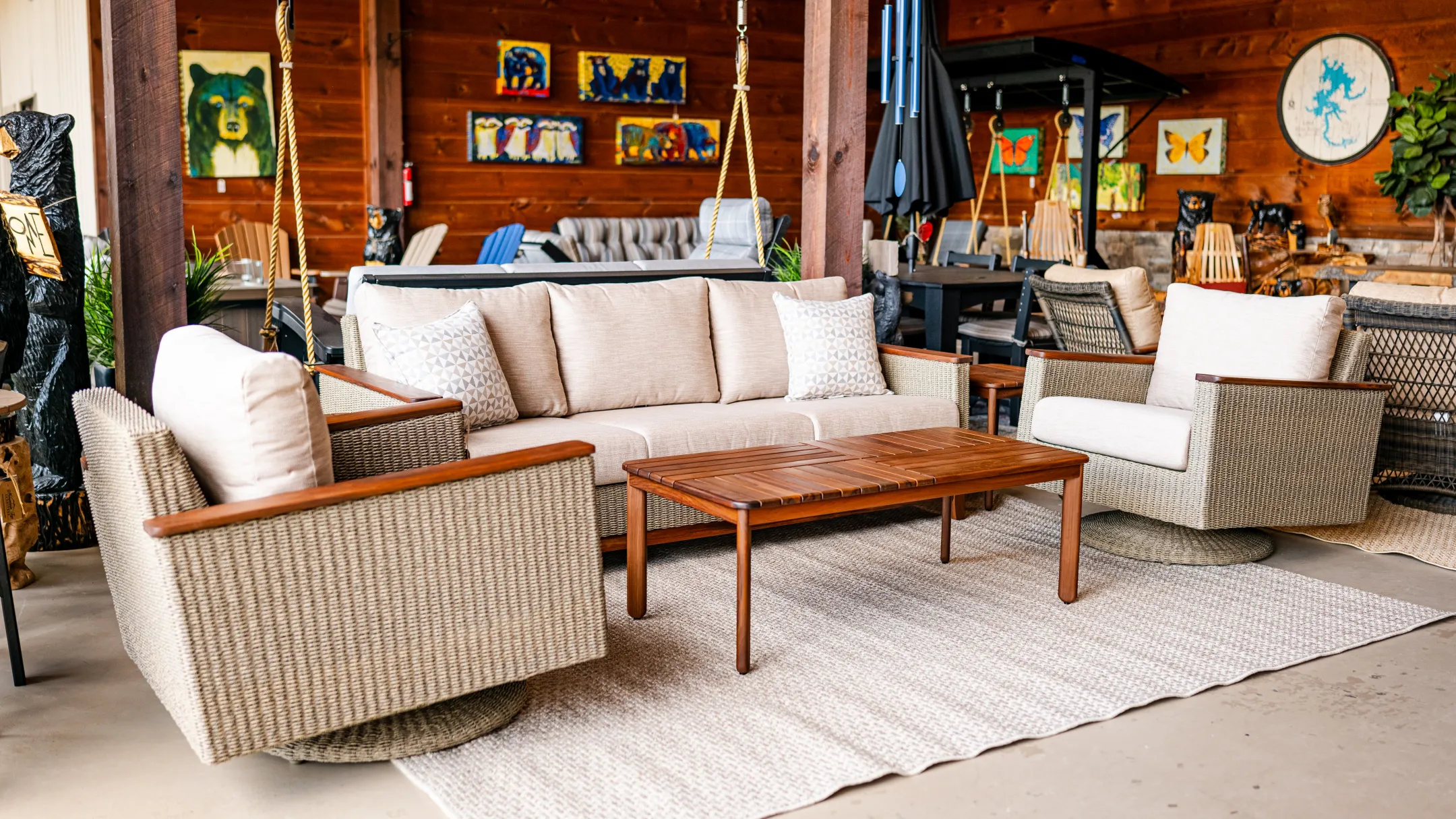 IPE & WICKER OUTDOOR PATIO FURNITURE