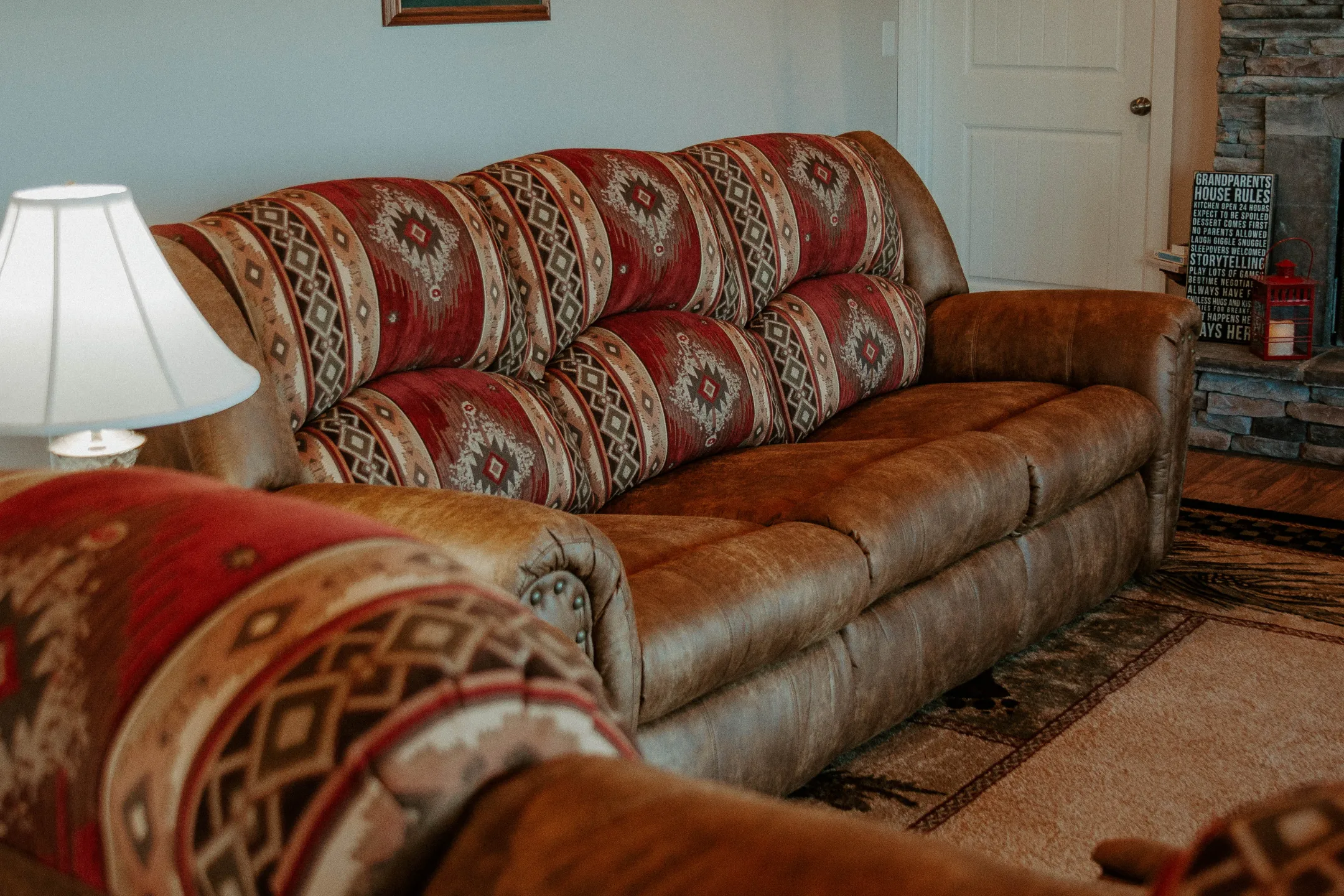 native american boho indian print red pattern fabric couch