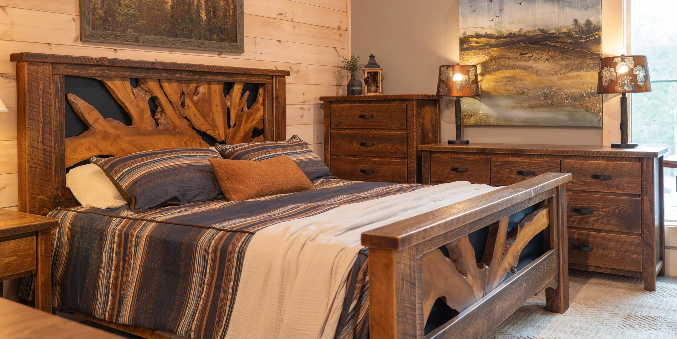 barnwood bed with live edge teak root
