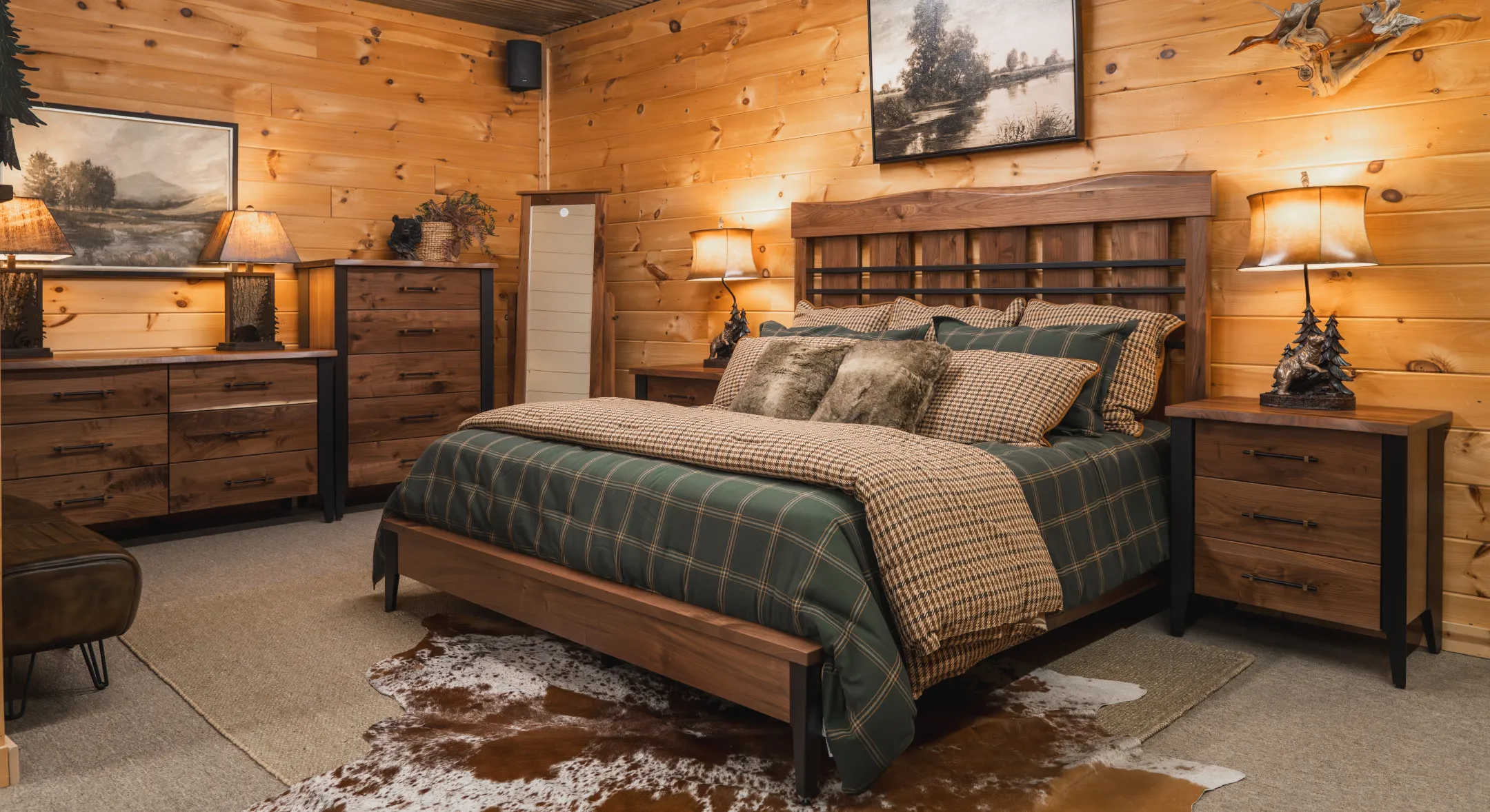 black walnut live edge bedroom set with metal accents