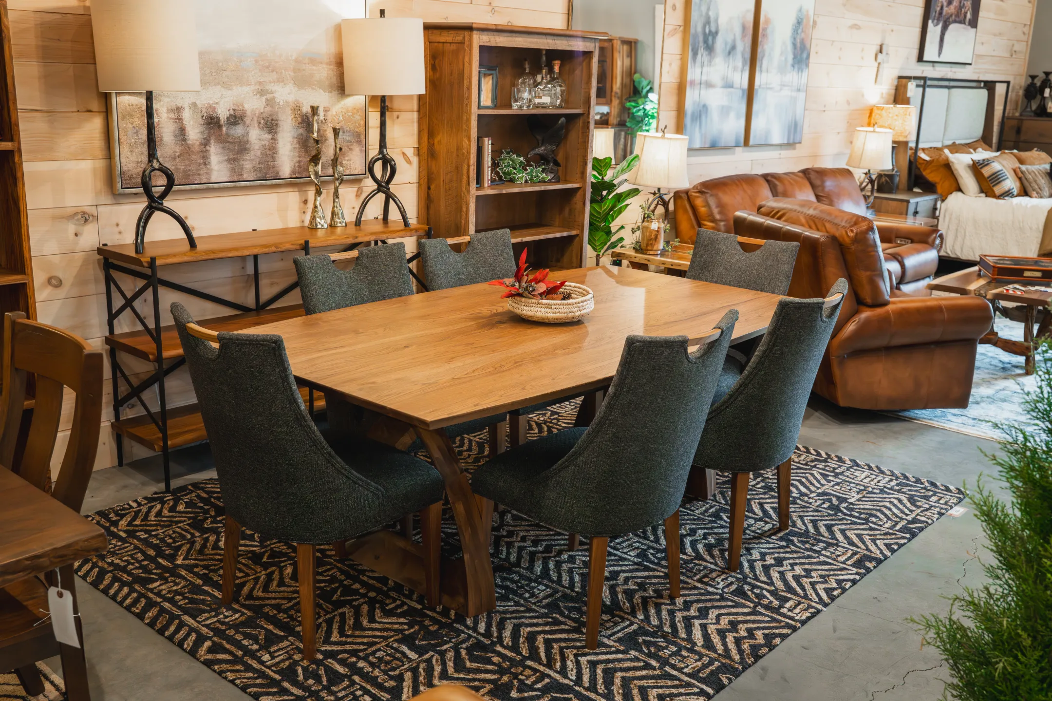 solid wood Amish dining set with upholstered chairs