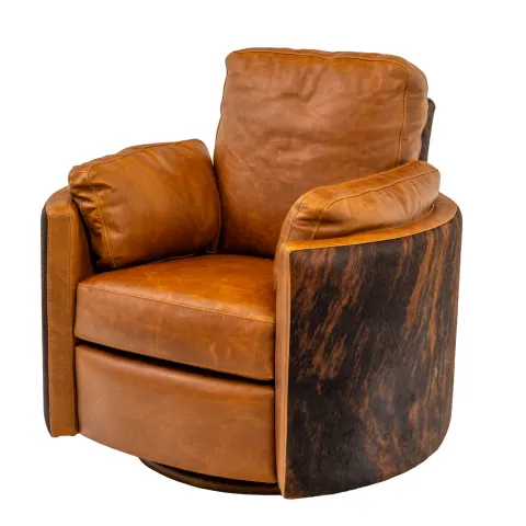 LEATHER SWIVEL BARREL CHAIR