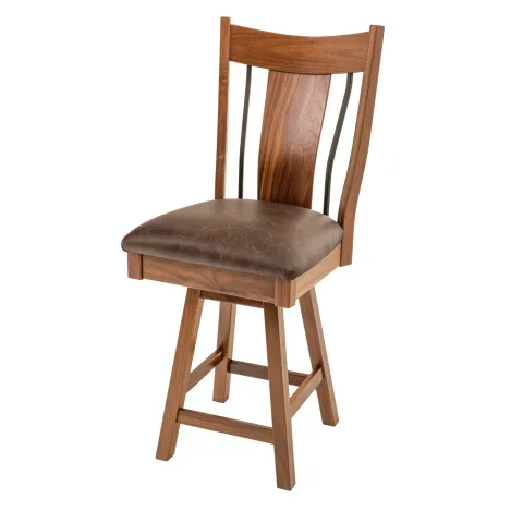 black walnut swivel stool with leather seat