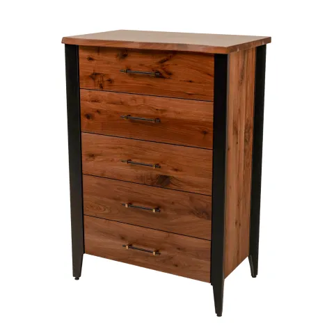 live edge chest in black walnut with metal accents
