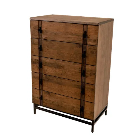 live edge chest in cherry with a black metal base