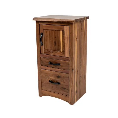 live edge nightstand that holds a CPAP machine
