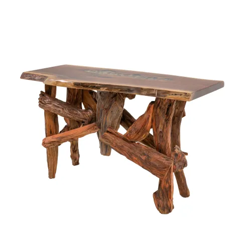 BLACK WLANUT LIVE EDGE SOFA TABLE WITH RIVER ROCK EPOXY RESIN