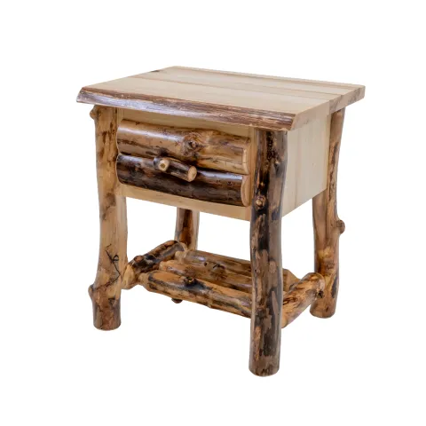 live edge nightstand made of Colorado aspen logs