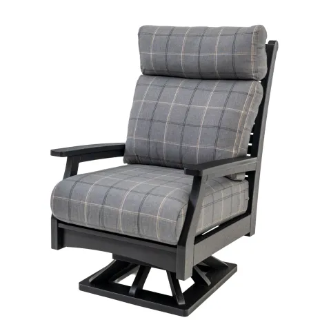 outdoor patio swivel chair with a high back in sunbrella fabric