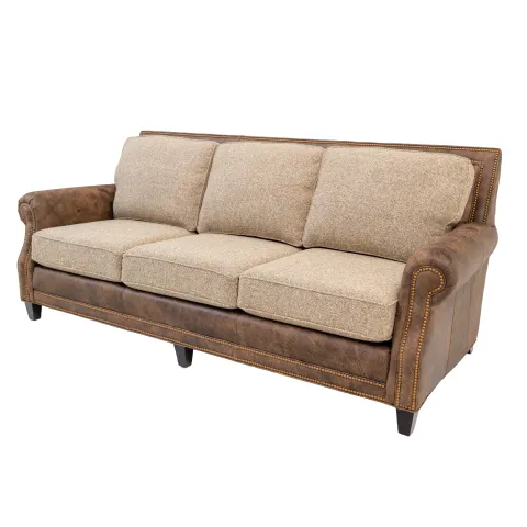 leather sofa with fabric seats and back