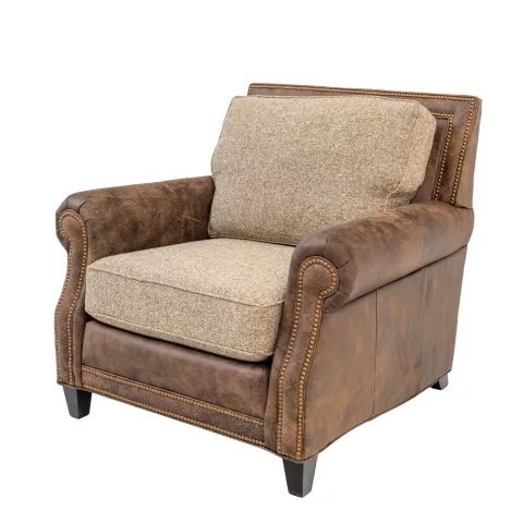 leather living room chair with fabric seats and backs