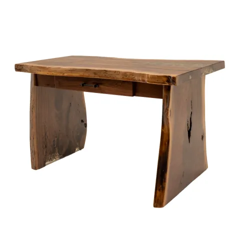 black walnut live edge desk with river rock epoxy