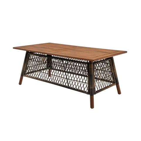 vintage ipe coffee table with wicker material made of poly