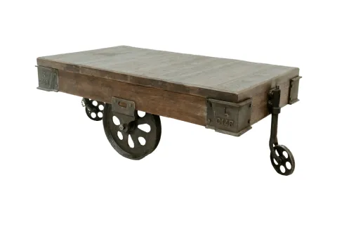 Industrial Teak Wheel Coffee Table