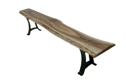 River Rock Walnut Slab Bench