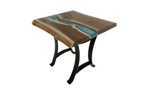 Earth Blue Epoxy Slab End Table