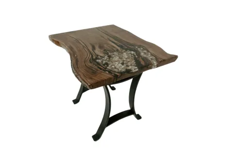 River Rock Epoxy Slab End Table