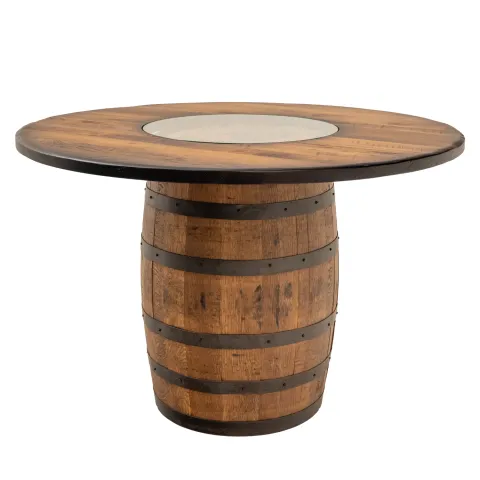 buffalo whiskey barrel bar table