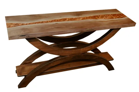 copper epoxy resin accent sofa table hall table rustic modern