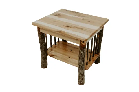 hickory log end table rustic 