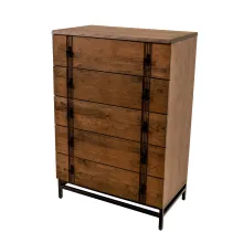live edge chest in cherry with a black metal base