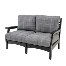 outdoor patio loveseat with sunbrella fabric with recycled poly lumber