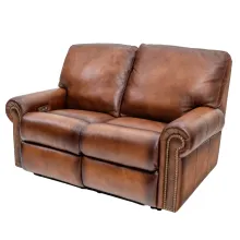 leather power reclining loveseat with a rolled arm and solid back